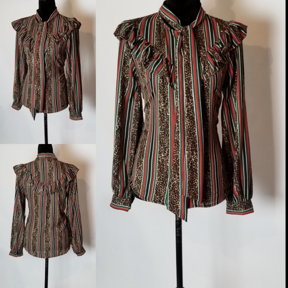 Ruffle Detail Leopard/Striped Top